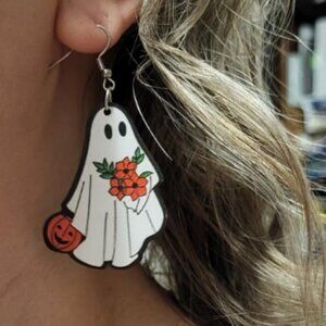 Ghost and Pumpkins Halloween Fall Earrings